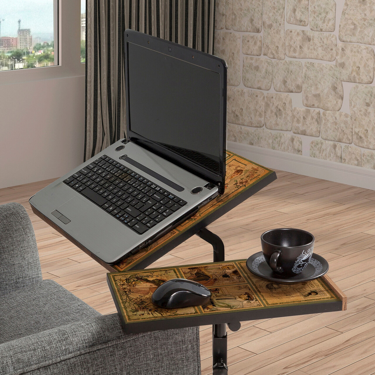 Masuta laptop, Hanah Home, Glen 732, Pin Atlantic / Negru - imagine 7